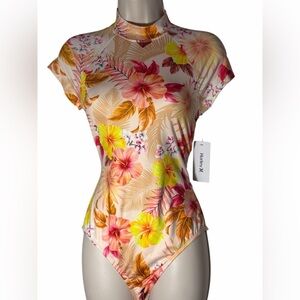 Hurley pink yellow tropical body Floral swimsuit Women Size Medium New with Tags